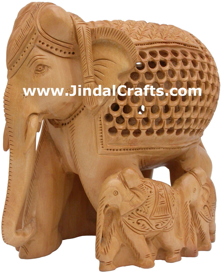 Set of Baby Elephants - Hand Carved Wooden Animals Art
