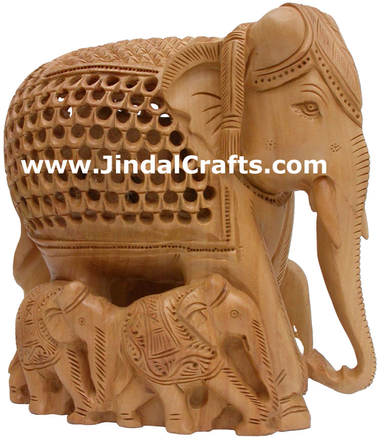 Set of Baby Elephants - Hand Carved Wooden Animals Art