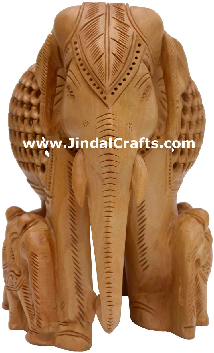 Set of Baby Elephants - Hand Carved Wooden Animals Art