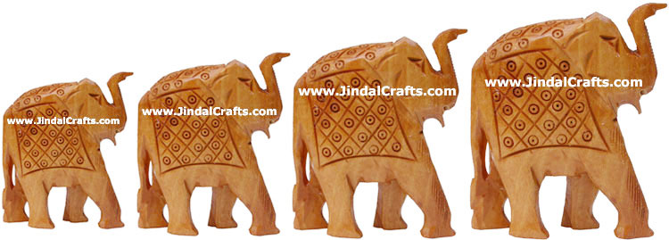 Set of Elephants - Hand Carved Wooden Animals Figures