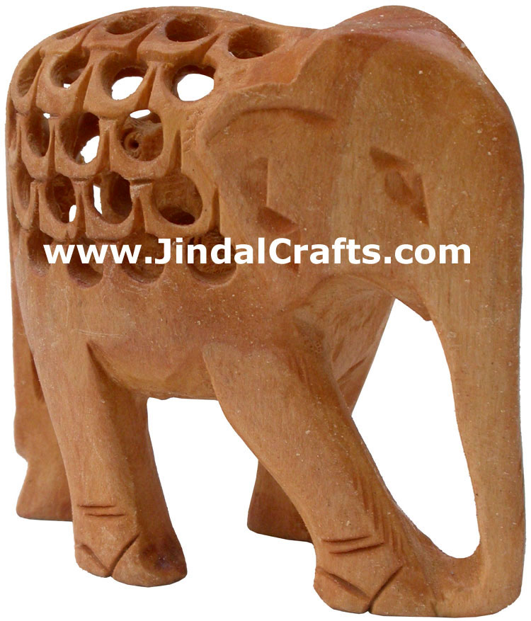 Baby Elephant - Hand Carved Wooden Animals Figures Art