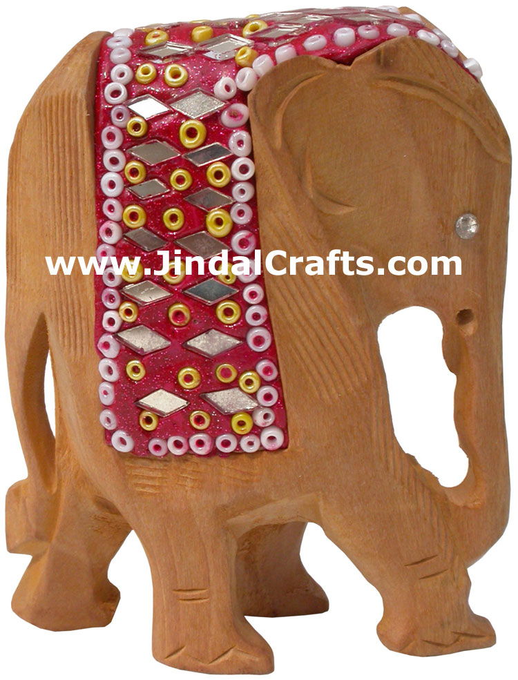 Set of 5 Elephants - Hand Carved Wooden Lac Animals Art
