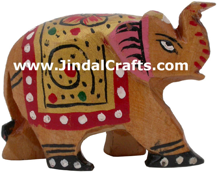 Elephant - Hand Carved Painted Wooden Animals Figures