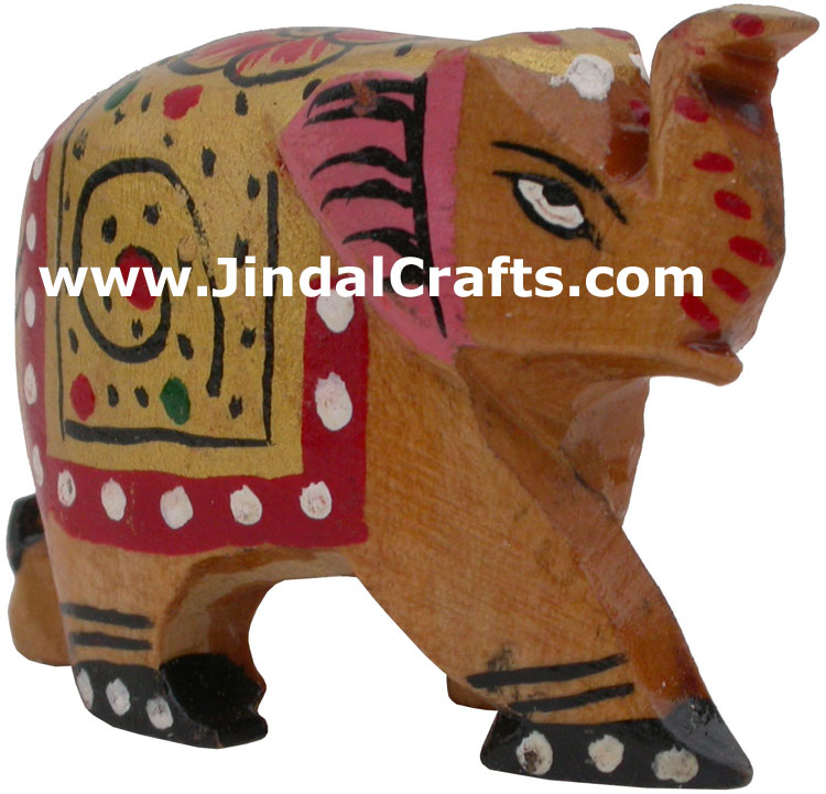 Elephant - Hand Carved Painted Wooden Animals Figures