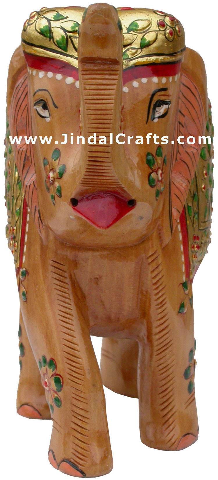 Elephant - Gold Painted Hand Carved Wooden Elephant Art