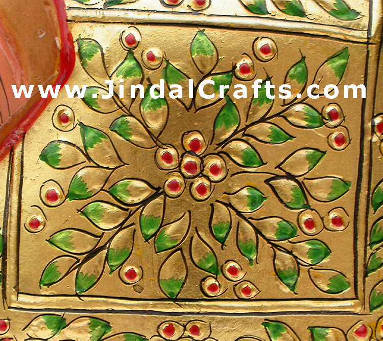 Elephant - Gold Painted Hand Carved Wooden Elephant Art