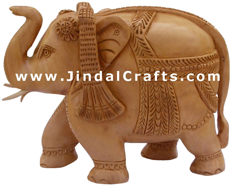 Handcarved Wooden Royal Elephant Figure India Artifacts
