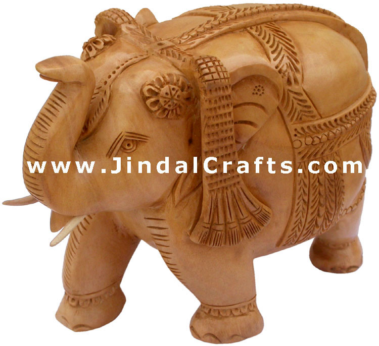 Handcarved Wooden Royal Elephant Figure India Artifacts