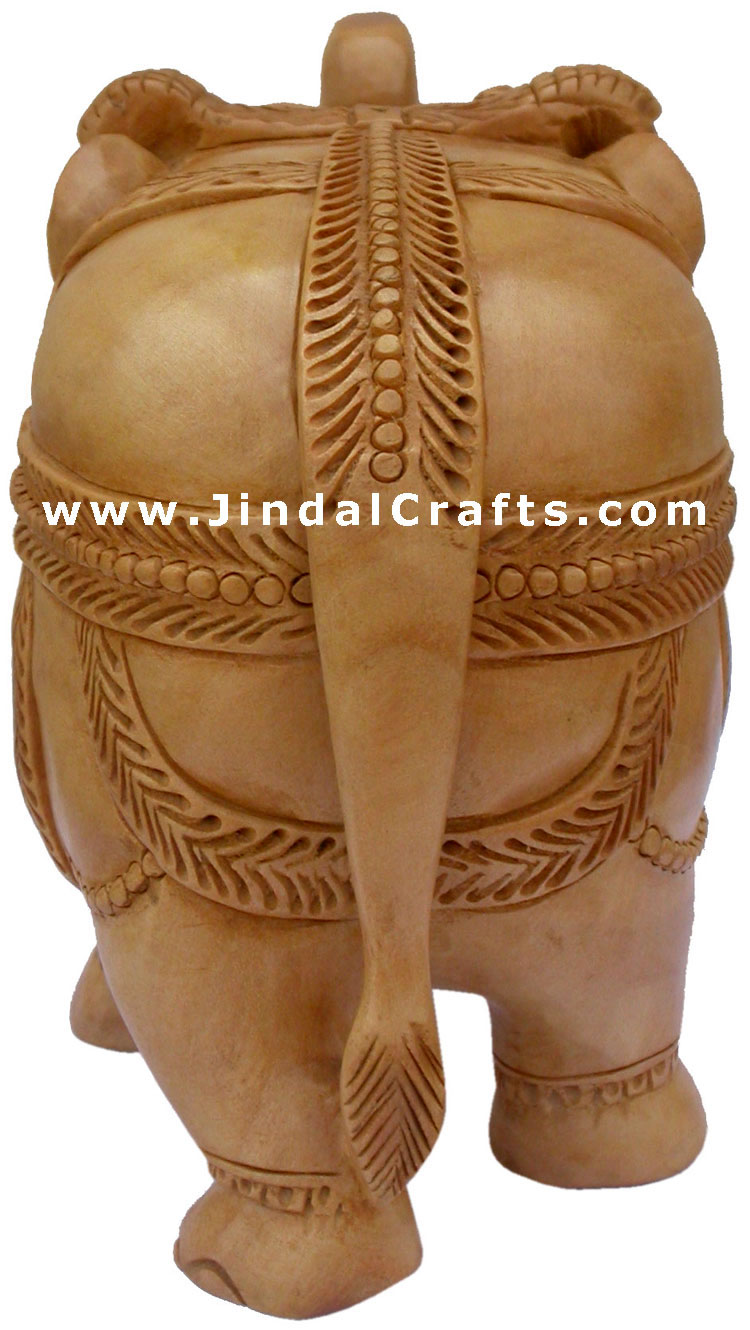 Handcarved Wooden Royal Elephant Figure India Artifacts