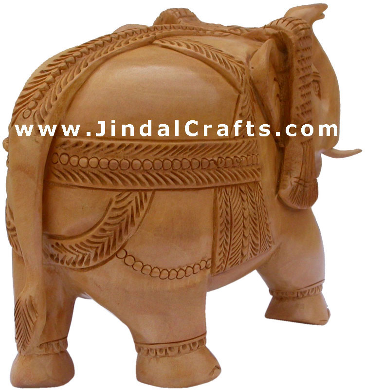 Handcarved Wooden Royal Elephant Figure India Artifacts