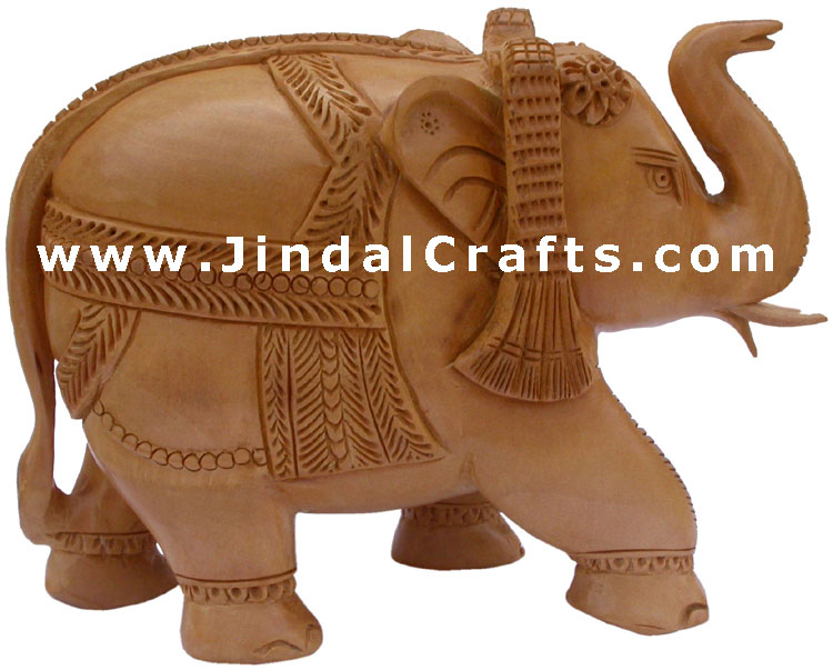 Handcarved Wooden Royal Elephant Figure India Artifacts