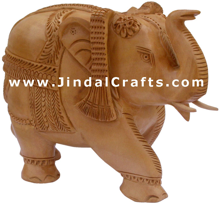 Handcarved Wooden Royal Elephant Figure India Artifacts