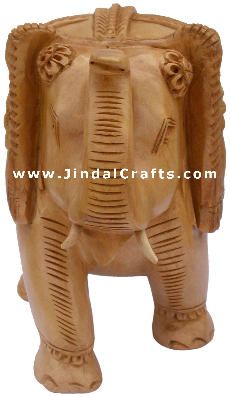 Handcarved Wooden Royal Elephant Figure India Artifacts