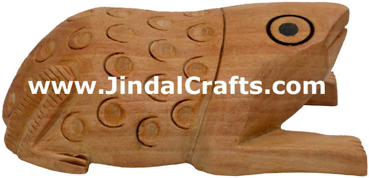Frog - Hand Carved Wooden Animals Figures India Art
