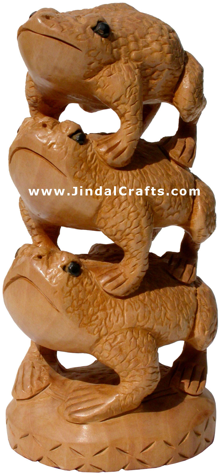 Wooden Frog Feng Shui Tower - Hand Carved Indian Artifacts Statues Lucky Idol