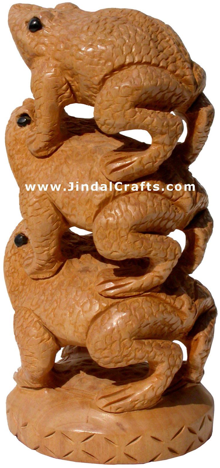 Wooden Frog Feng Shui Tower - Hand Carved Indian Artifacts Statues Lucky Idol