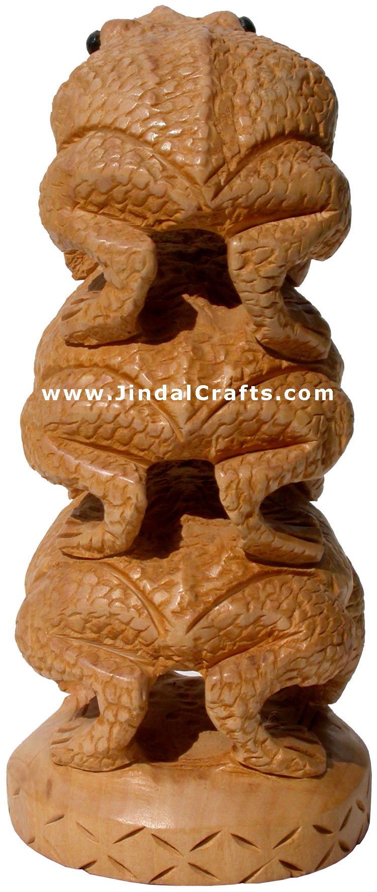 Wooden Frog Feng Shui Tower - Hand Carved Indian Artifacts Statues Lucky Idol