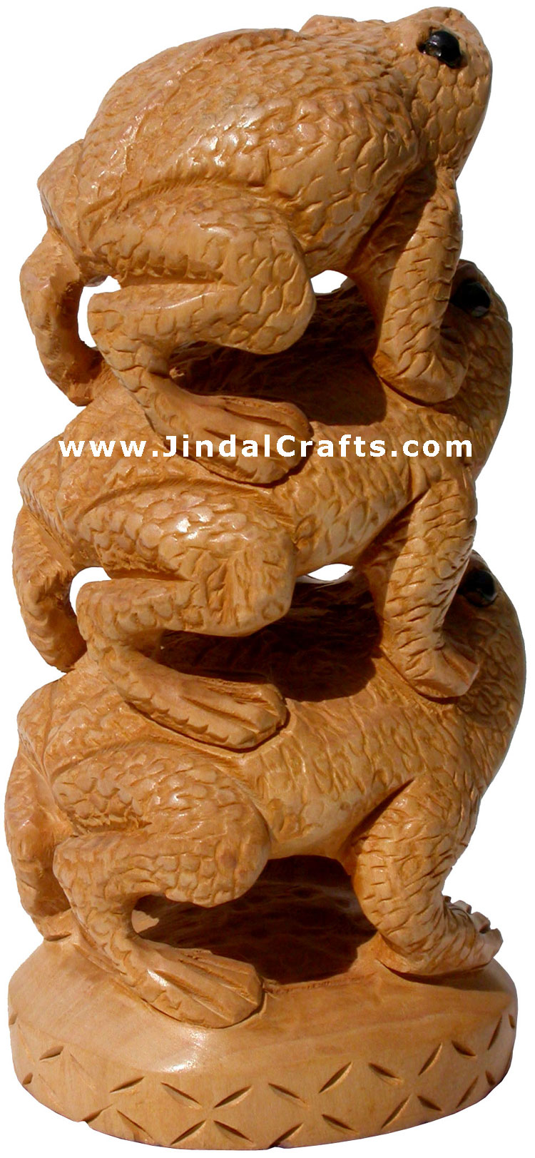 Wooden Frog Feng Shui Tower - Hand Carved Indian Artifacts Statues Lucky Idol