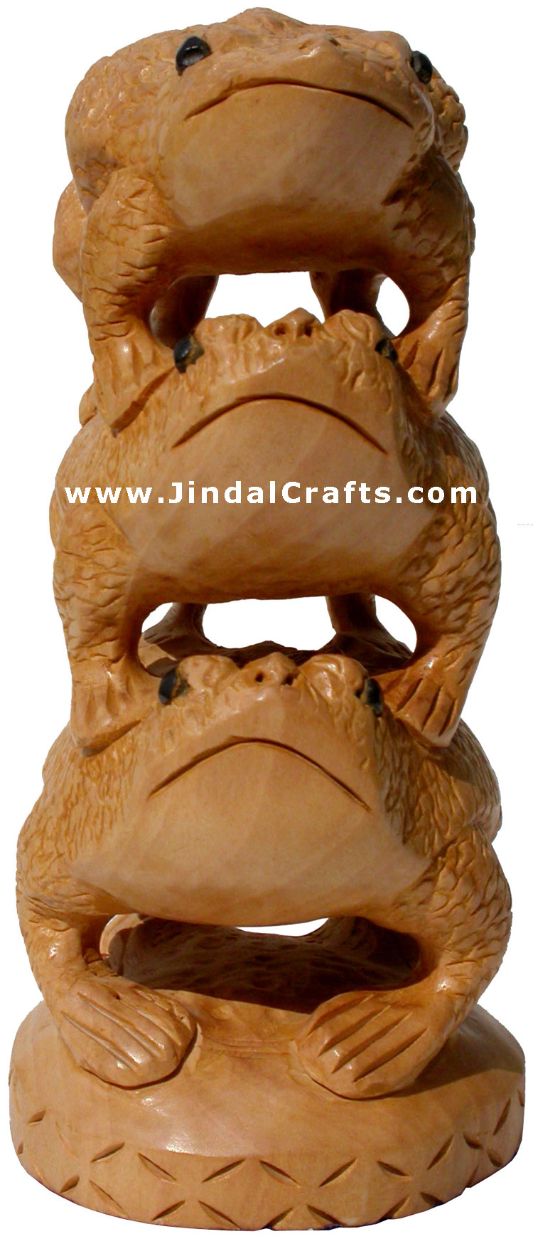 Wooden Frog Feng Shui Tower - Hand Carved Indian Artifacts Statues Lucky Idol