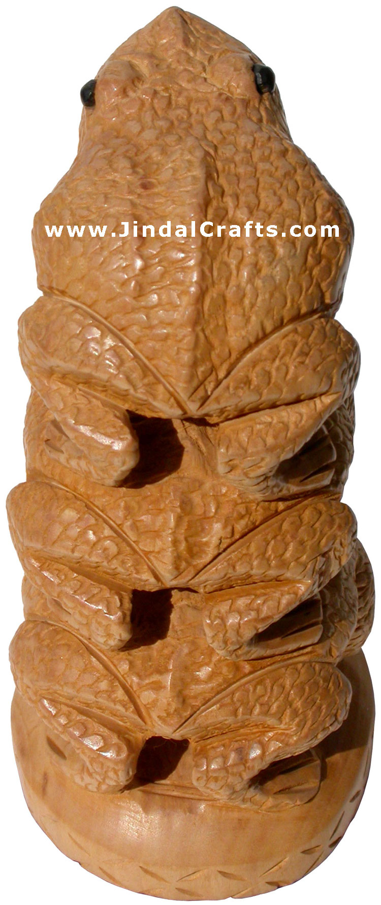 Wooden Frog Feng Shui Tower - Hand Carved Indian Artifacts Statues Lucky Idol
