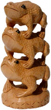 Wooden Frog Feng Shui Tower - Hand Carved Indian Artifacts Statues Lucky Idol