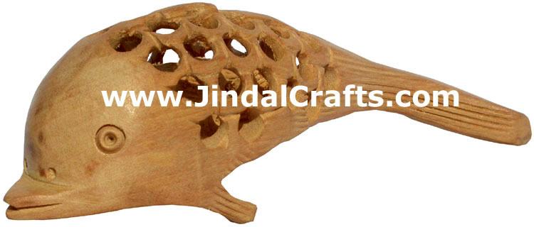Kadam Wood Hand Carved Dolphin Fish India Artifacts Art