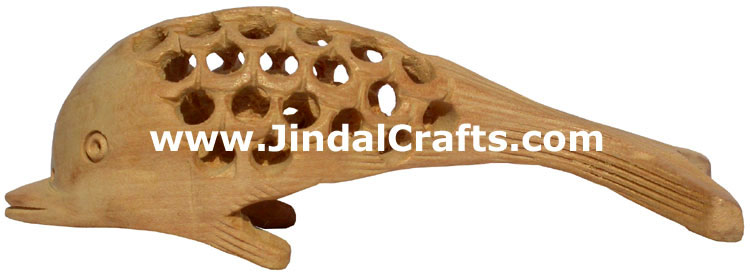 Kadam Wood Hand Carved Dolphin Fish India Artifacts Art
