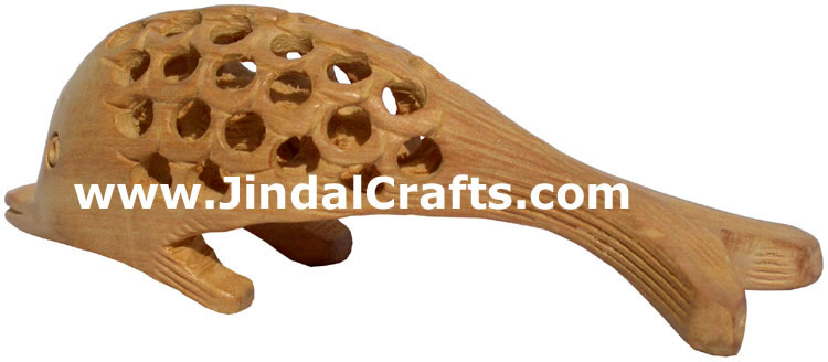 Kadam Wood Hand Carved Dolphin Fish India Artifacts Art