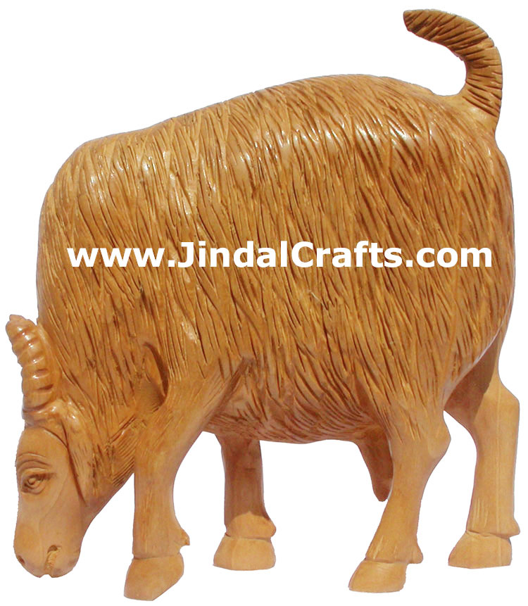 Exclusive Handmade Wooden Sculpture Goat India Carving