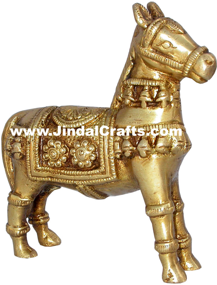 Handmade Brass Statue of Horse India Brassware Handicraft Art Craft Gold Finish