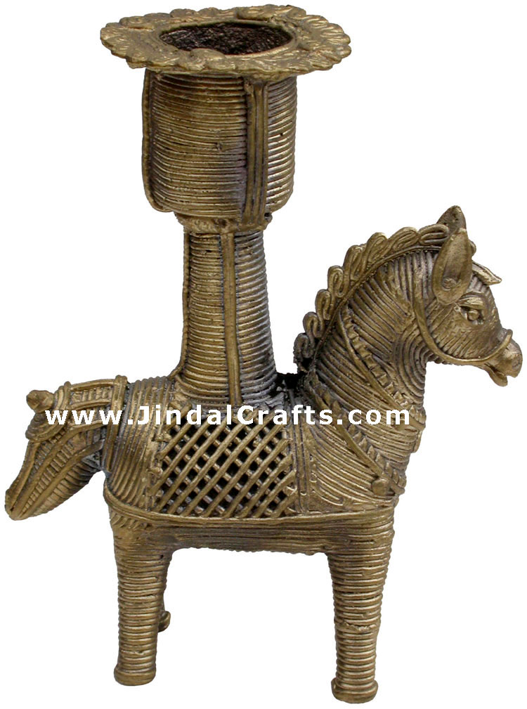 Dhokra Horse Candle Stand - Indian Tribal Art