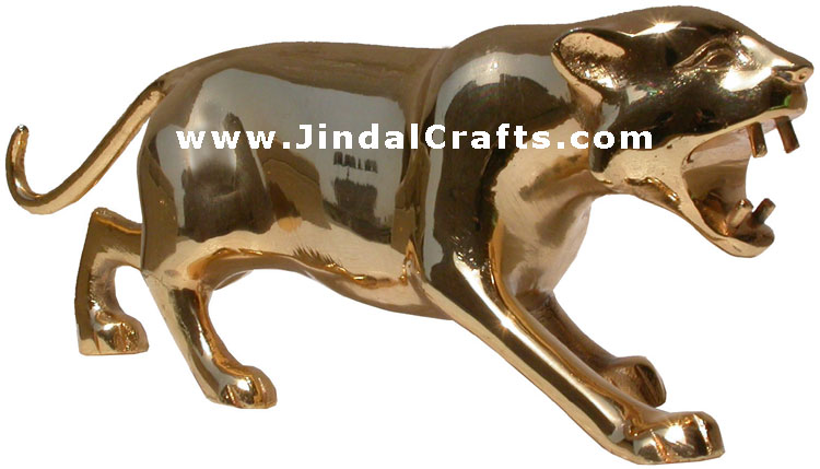 Lion - Gold Polished Brass Animal Figure India Artifact