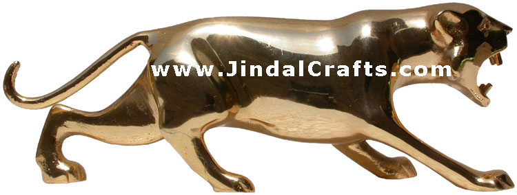 Lion - Gold Polished Brass Animal Figure India Artifact