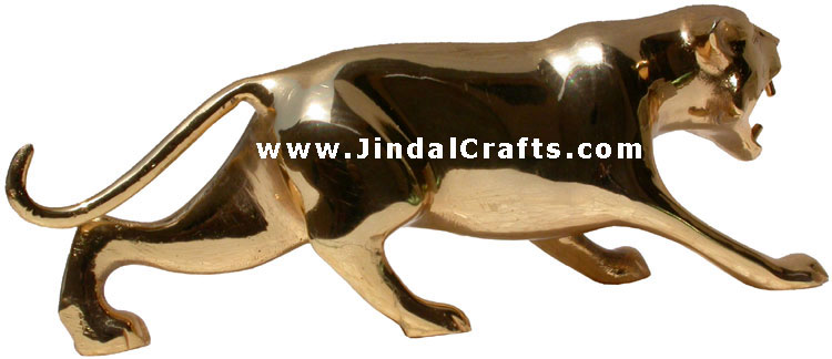 Lion - Gold Polished Brass Animal Figure India Artifact