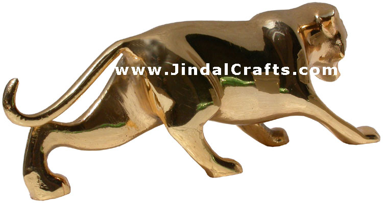 Lion - Gold Polished Brass Animal Figure India Artifact