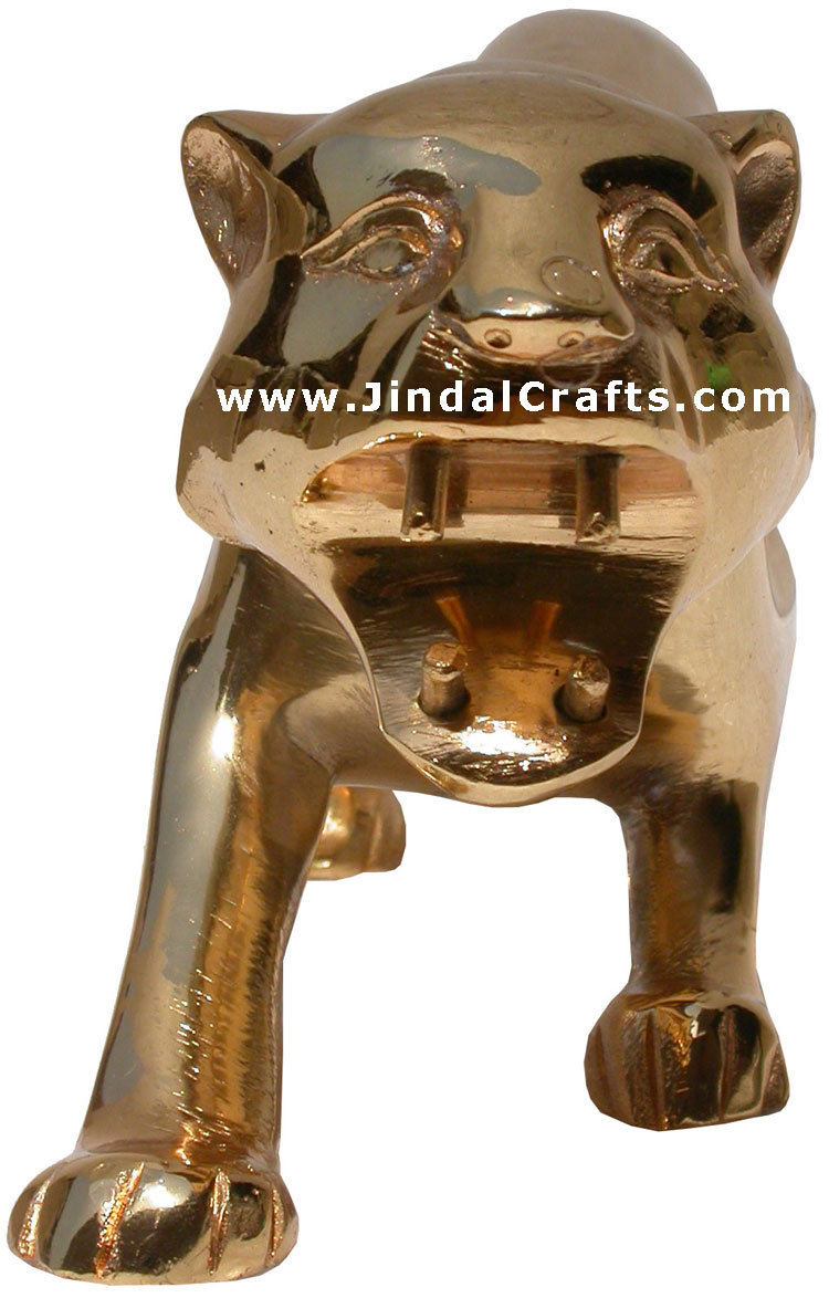 Lion - Gold Polished Brass Animal Figure India Artifact