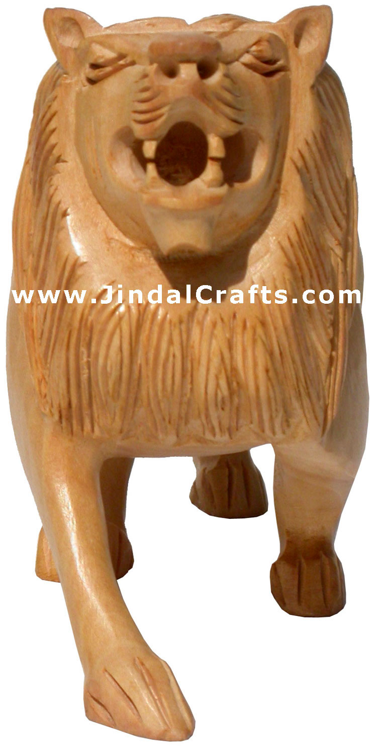 Pair of 2 wooden Lions - Hand Carved Indian Statue Art