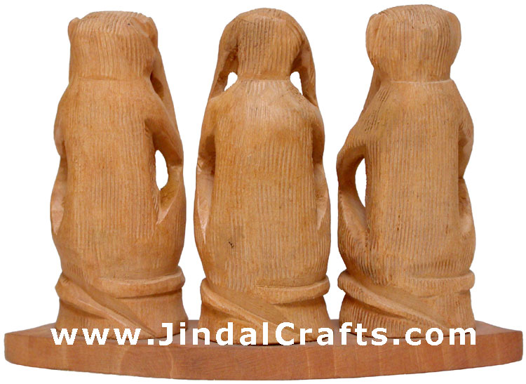 3 Wise Monkeys - Handcarved Wooden Figures India Arts