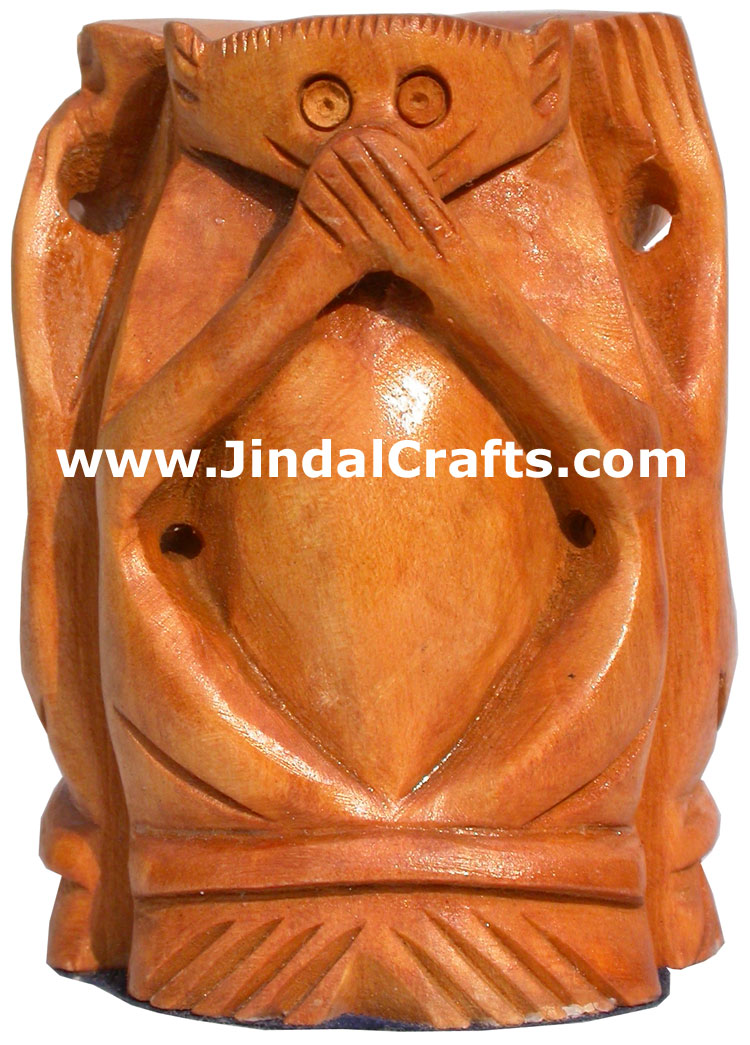 Hand Carved 3 Wise Monkeys Mahatma Gandhi India Arts