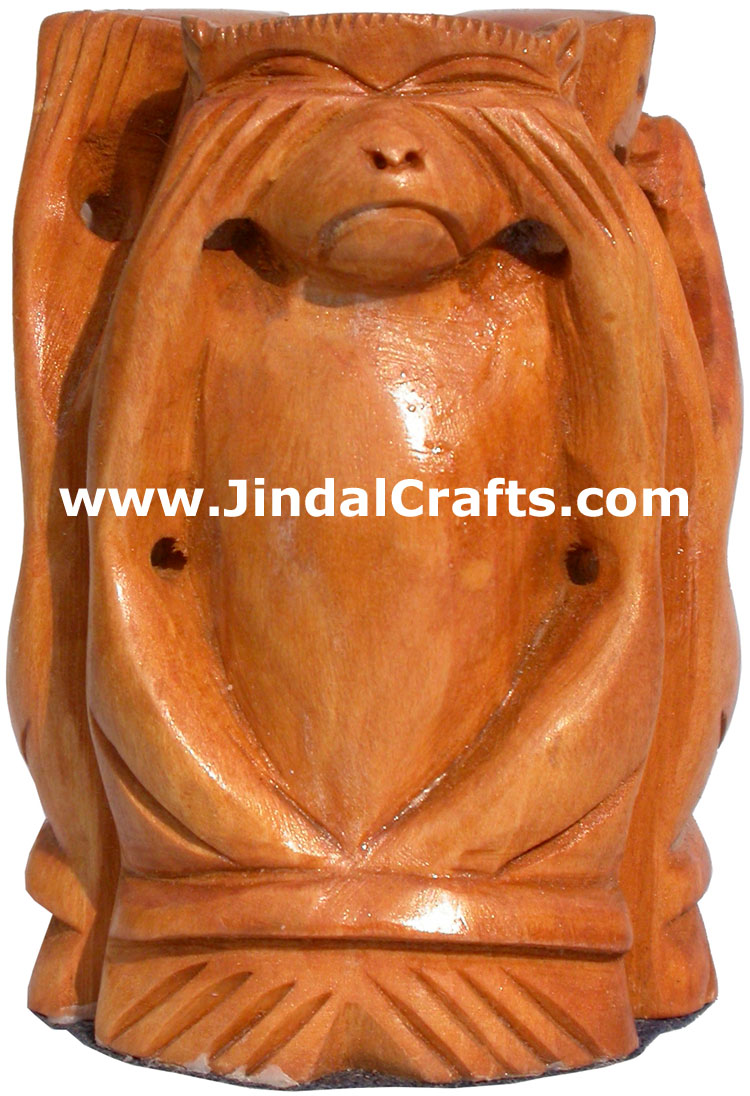 Hand Carved 3 Wise Monkeys Mahatma Gandhi India Arts