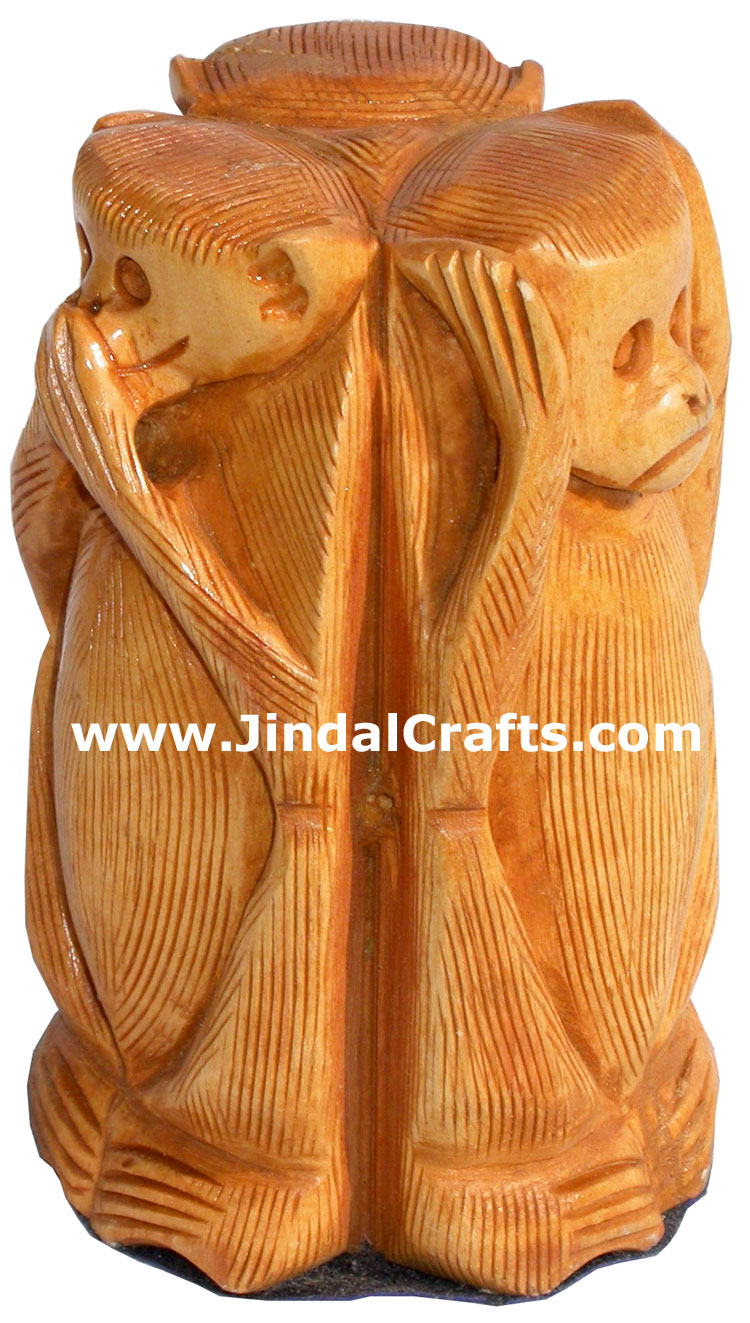 Hand Carved Set of Monkeys Mahatma Gandhi India Arts