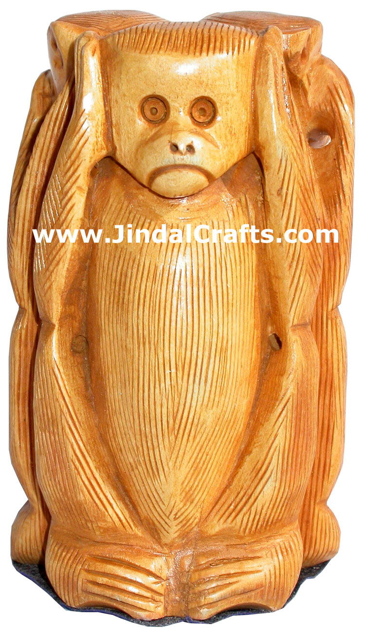 Hand Carved Set of Monkeys Mahatma Gandhi India Arts