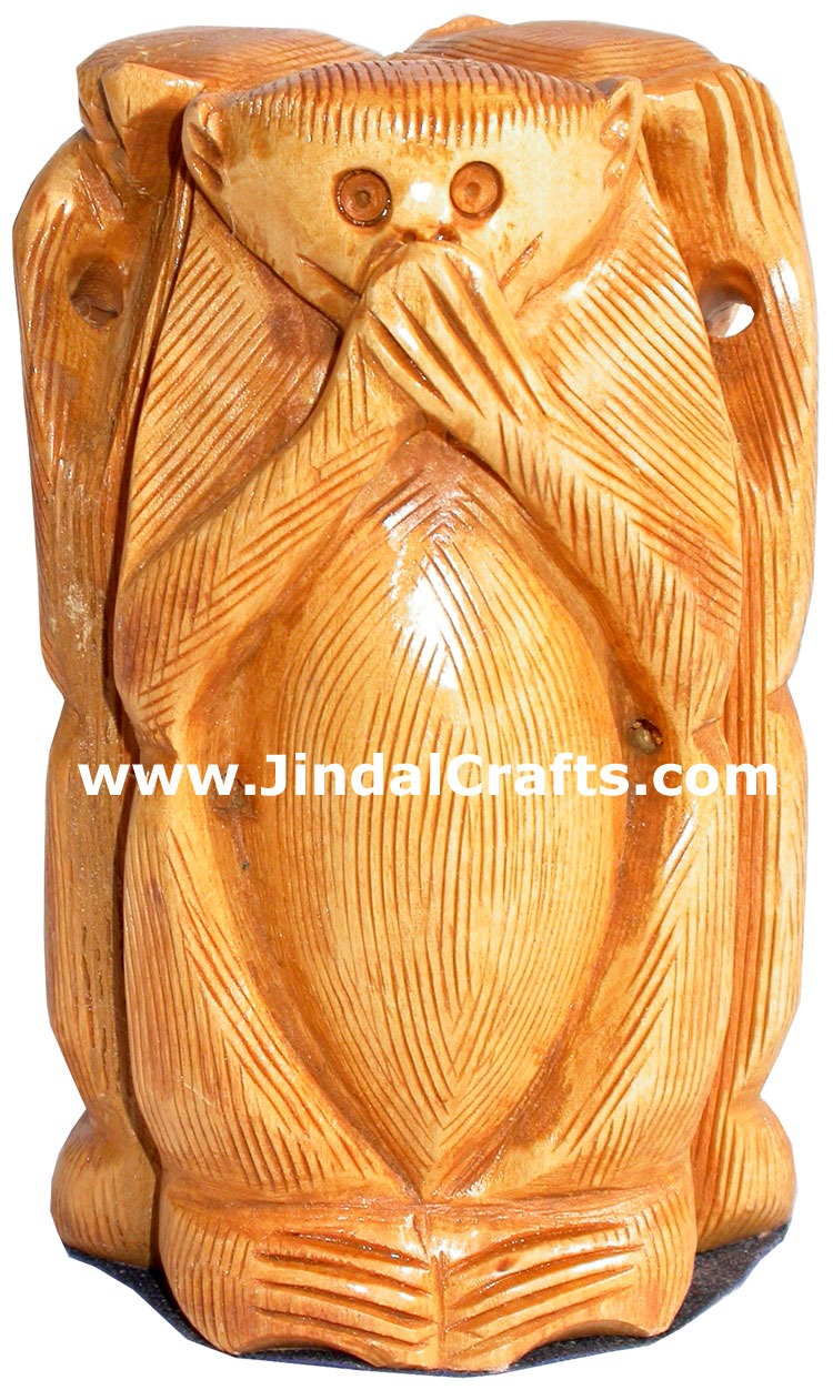 Hand Carved Set of Monkeys Mahatma Gandhi India Arts
