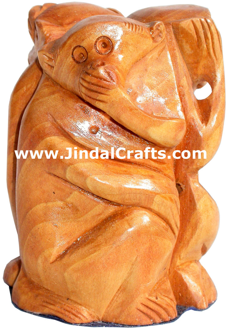 Hand Carved Set of Monkeys Mahatma Gandhi India Arts