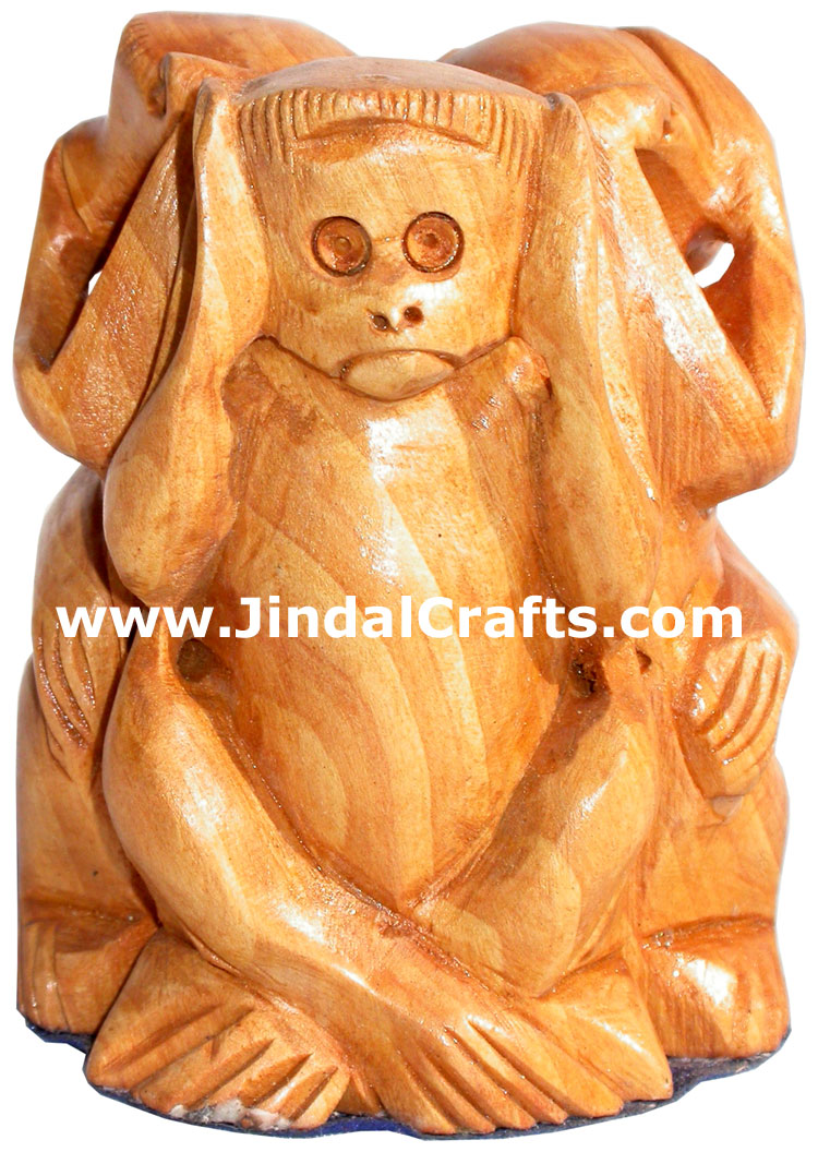 Hand Carved Set of Monkeys Mahatma Gandhi India Arts