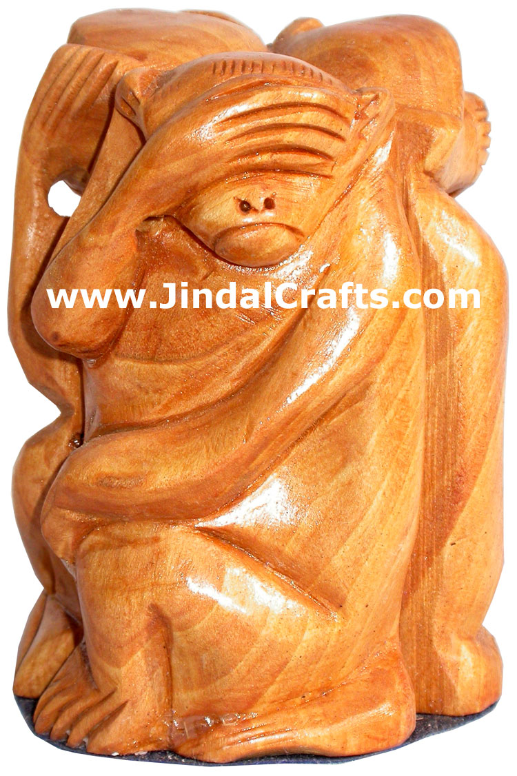 Hand Carved Set of Monkeys Mahatma Gandhi India Arts