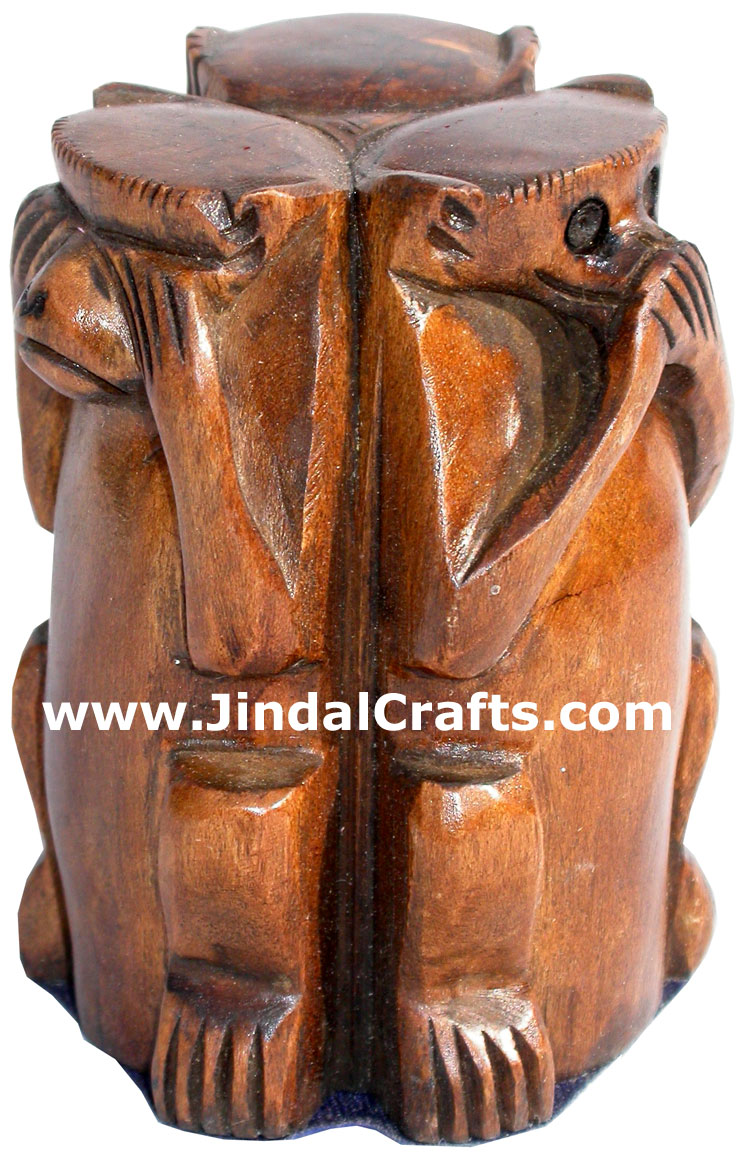 Hand Carved Set of Monkeys Mahatma Gandhi India Arts