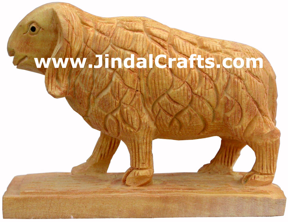 Wooden Sheep - Hand Carved Indian Art Craft Handicraft Figurine Home Decor