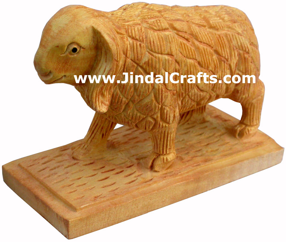 Wooden Sheep - Hand Carved Indian Art Craft Handicraft Figurine Home Decor