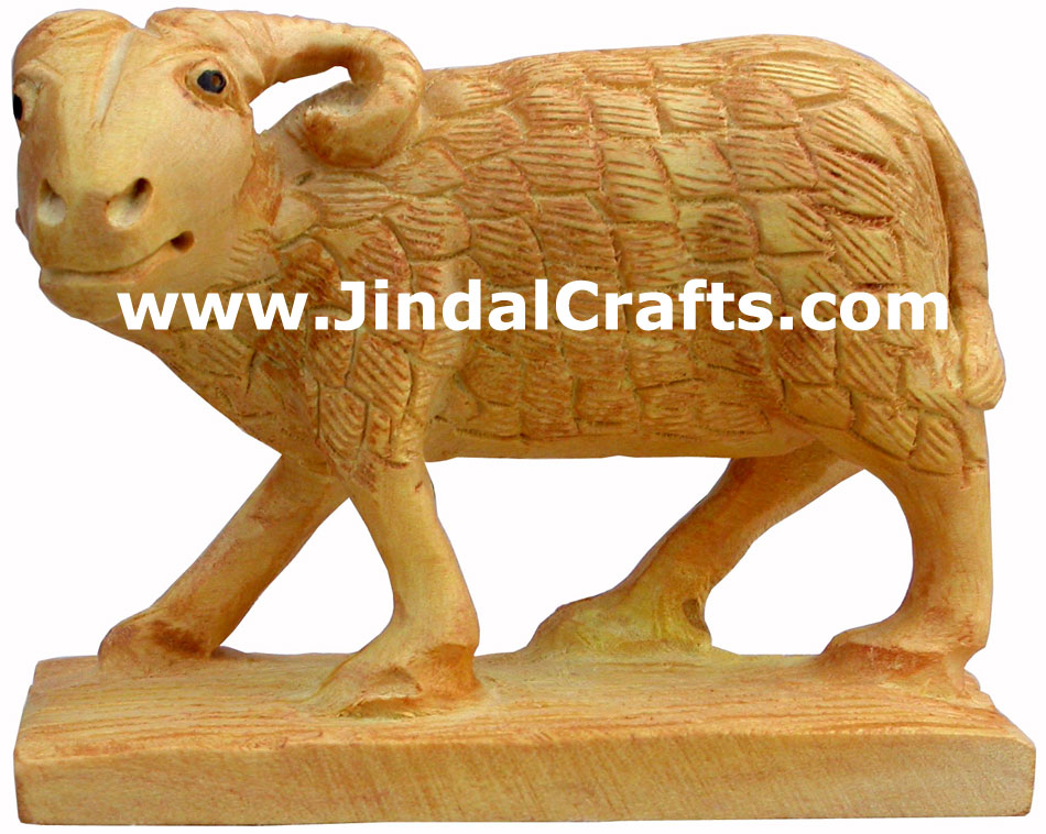 Wooden Sheep - Hand Carved Indian Art Craft Handicraft Figurine Home Decor